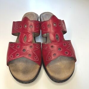 Rockport Red Leather Comfort Sandals Slides Womens‎ Shoes
